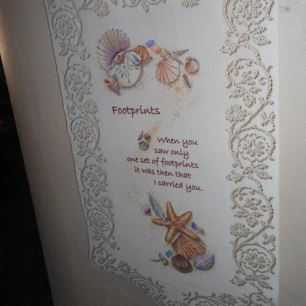 Beautiful Hanging Lace Cloth Banner FOOTPRINTS Sign 💖